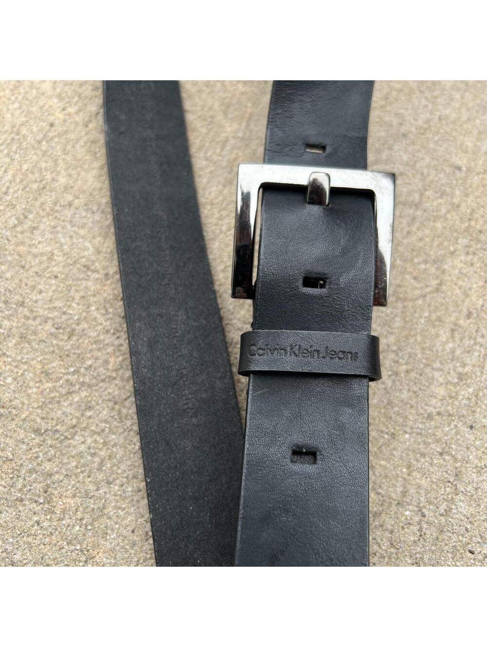 Calvin Klein Jeans Black Leather Belt with Silver Buckle